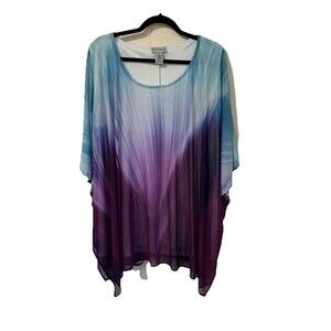 Catherines Womens Size 2X Poncho Blouse Multicolor Stretch Colorful Mesh Overlay